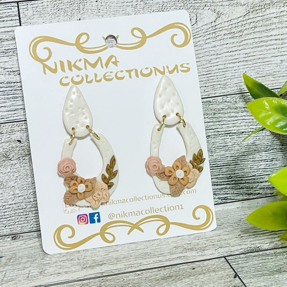 Handmade Polymer Clay Earrings,bouquet floral bride design